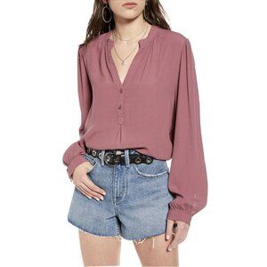 Treasure & Bond Deep Placket Popover Top Burgundy Crush Sz XS NEW $69
